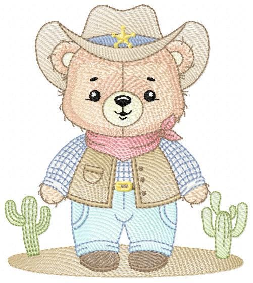 Cowboy Bear with Hat and cactus embroidery designs - Boy Teddy Bear Sheriff embroidery design machine embroidery pattern - Instant download