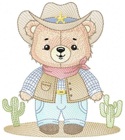 Cowboy Bear with Hat and cactus embroidery designs - Boy Teddy Bear Sheriff embroidery design machine embroidery pattern - Instant download