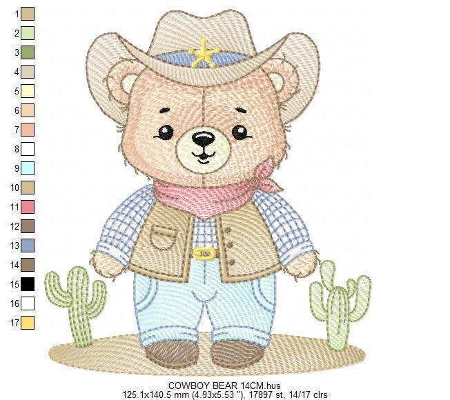 Cowboy Bear with Hat and cactus embroidery designs - Boy Teddy Bear Sheriff embroidery design machine embroidery pattern - Instant download