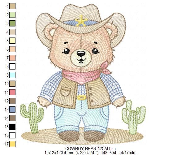 Cowboy Bear with Hat and cactus embroidery designs - Boy Teddy Bear Sheriff embroidery design machine embroidery pattern - Instant download