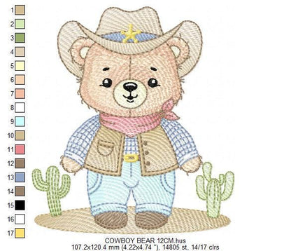 Cowboy Bear with Hat and cactus embroidery designs - Boy Teddy Bear Sheriff embroidery design machine embroidery pattern - Instant download