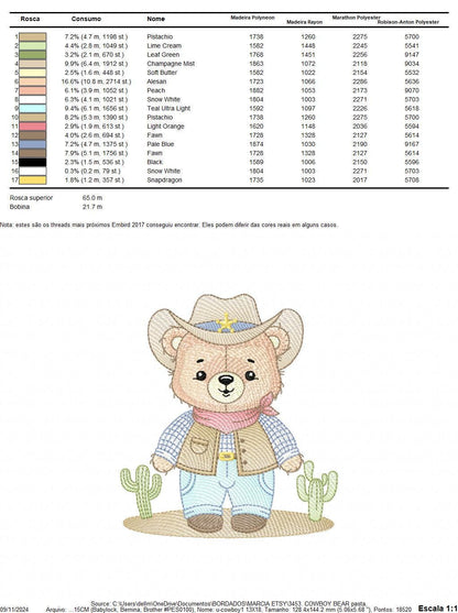 Cowboy Bear with Hat and cactus embroidery designs - Boy Teddy Bear Sheriff embroidery design machine embroidery pattern - Instant download
