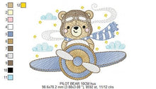 Cargar imagen en el visor de la galería, Pilot Bear embroidery designs - Plane embroidery design machine embroidery pattern - Aviator Teddy Bear embroidery file - instant download
