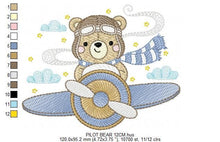 Cargar imagen en el visor de la galería, Pilot Bear embroidery designs - Plane embroidery design machine embroidery pattern - Aviator Teddy Bear embroidery file - instant download
