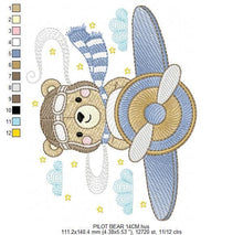 Cargar imagen en el visor de la galería, Pilot Bear embroidery designs - Plane embroidery design machine embroidery pattern - Aviator Teddy Bear embroidery file - instant download
