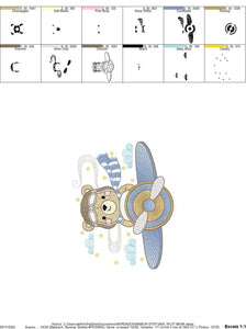 Pilot Bear embroidery designs - Plane embroidery design machine embroidery pattern - Aviator Teddy Bear embroidery file - instant download