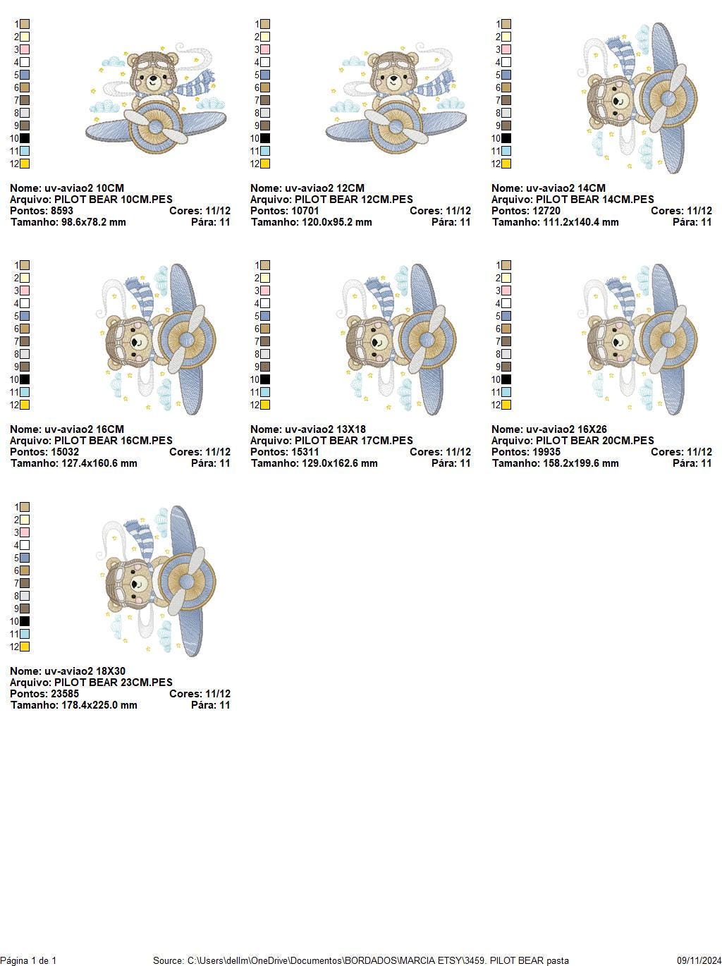 Pilot Bear embroidery designs - Plane embroidery design machine embroidery pattern - Aviator Teddy Bear embroidery file - instant download
