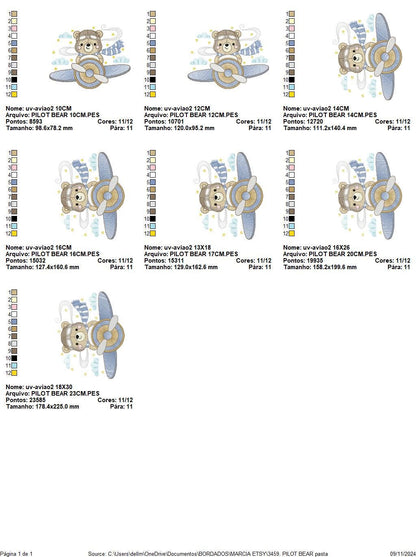 Pilot Bear embroidery designs - Plane embroidery design machine embroidery pattern - Aviator Teddy Bear embroidery file - instant download