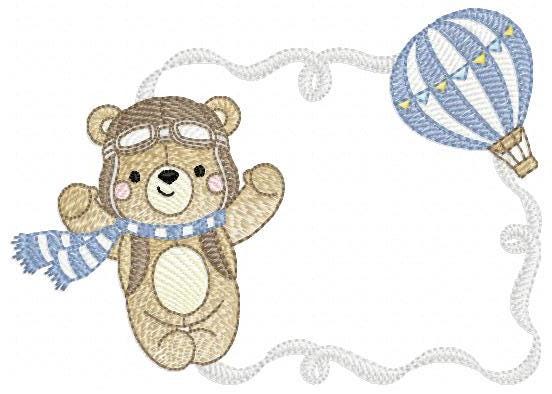 Pilot Bear frame embroidery designs - Aviator Teddy with goggles and cap embroidery design machine embroidery pattern - instant download pes