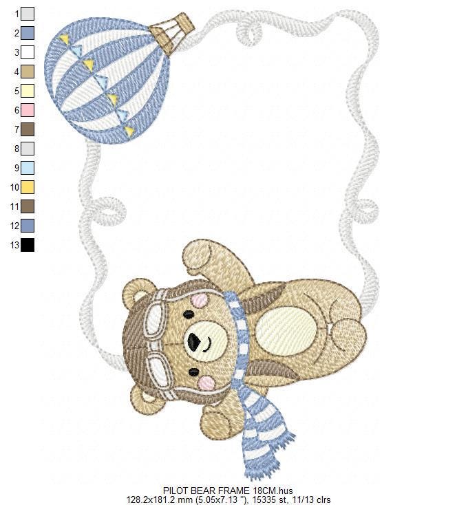 Pilot Bear frame embroidery designs - Aviator Teddy with goggles and cap embroidery design machine embroidery pattern - instant download pes