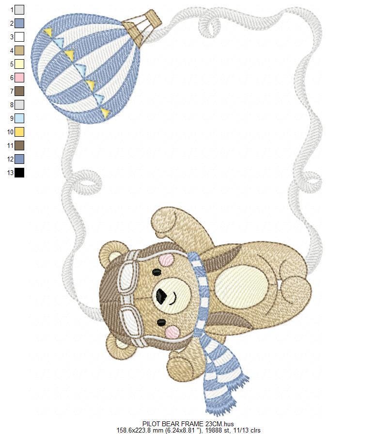 Pilot Bear frame embroidery designs - Aviator Teddy with goggles and cap embroidery design machine embroidery pattern - instant download pes