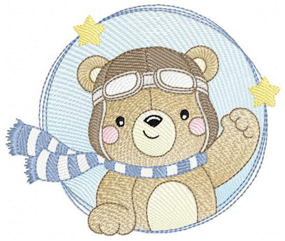 Pilot Bear embroidery designs - Plane embroidery design machine embroidery pattern - Aviator Teddy bear frame file - Instant download pes