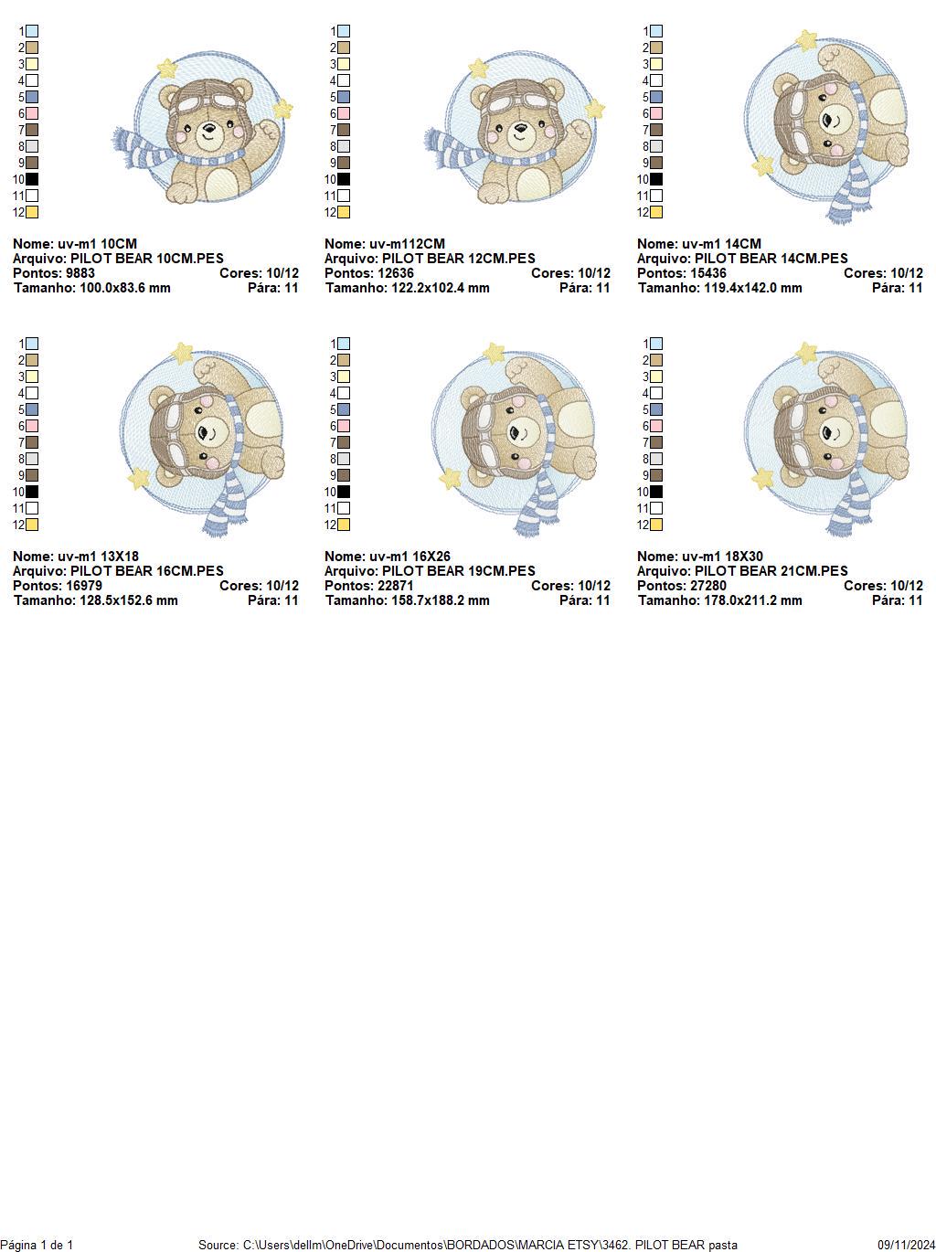 Pilot Bear embroidery designs - Plane embroidery design machine embroidery pattern - Aviator Teddy bear frame file - Instant download pes