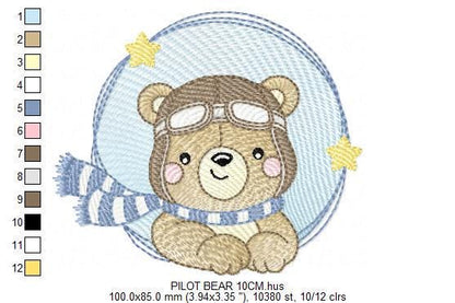 Pilot Bear embroidery designs - Plane embroidery design machine embroidery pattern - Aviator Teddy bear embroidery file - instant download