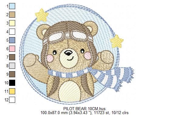 Pilot Bear Frame embroidery designs - Boy Aviator with cap and goggles embroidery design machine embroidery pattern - instant download pes