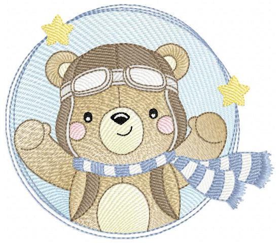 Pilot Bear Frame embroidery designs - Boy Aviator with cap and goggles embroidery design machine embroidery pattern - instant download pes