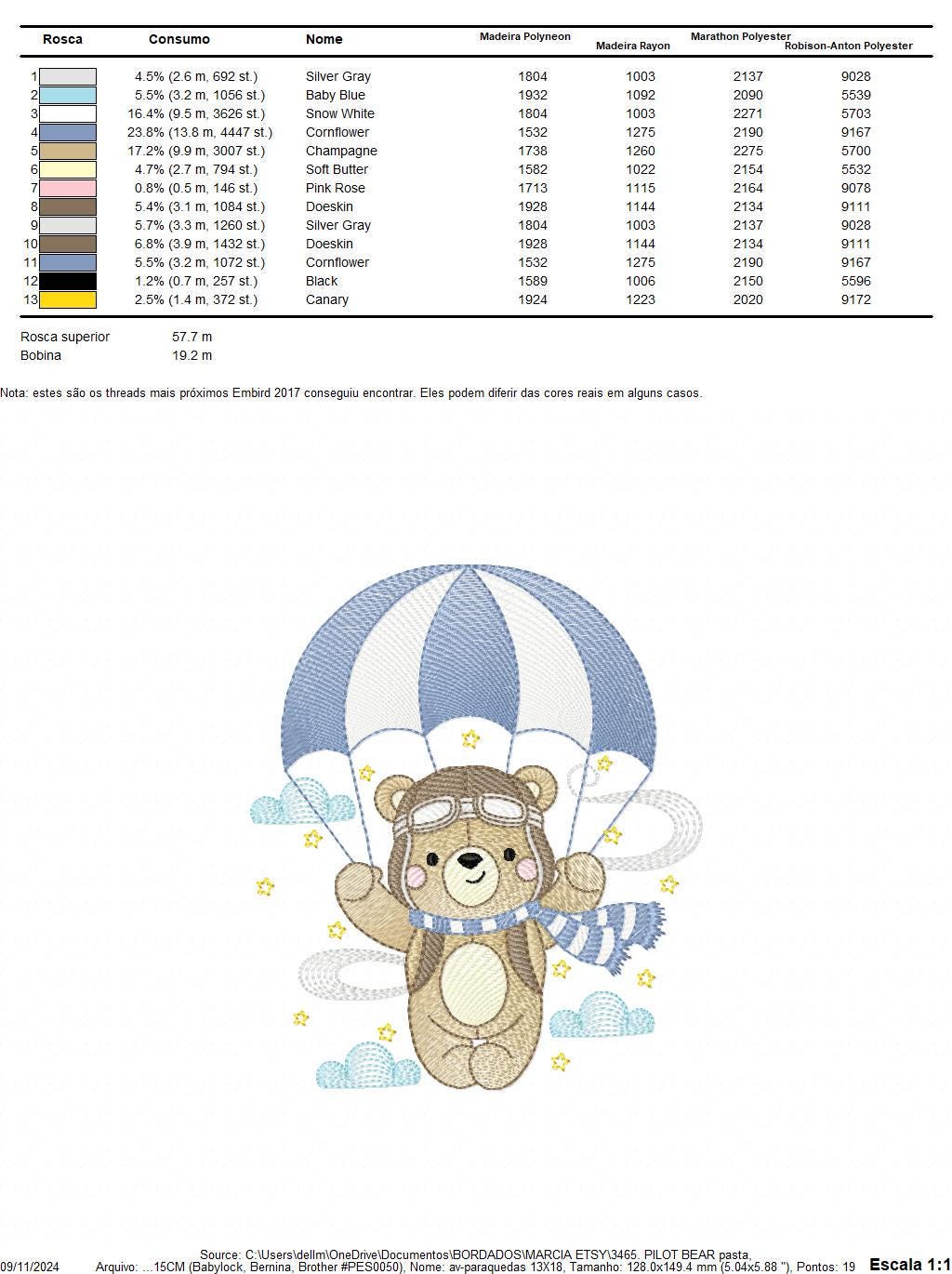 Pilot Bear embroidery designs - Parachute embroidery design machine embroidery pattern - Aviator Teddy bear file - instant download pes jef