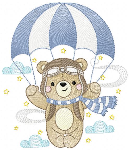Pilot Bear embroidery designs - Parachute embroidery design machine embroidery pattern - Aviator Teddy bear file - instant download pes jef
