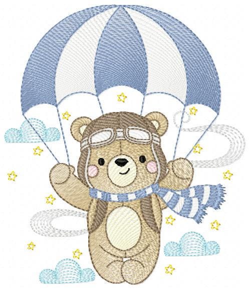 Pilot Bear embroidery designs - Parachute embroidery design machine embroidery pattern - Aviator Teddy bear file - instant download pes jef