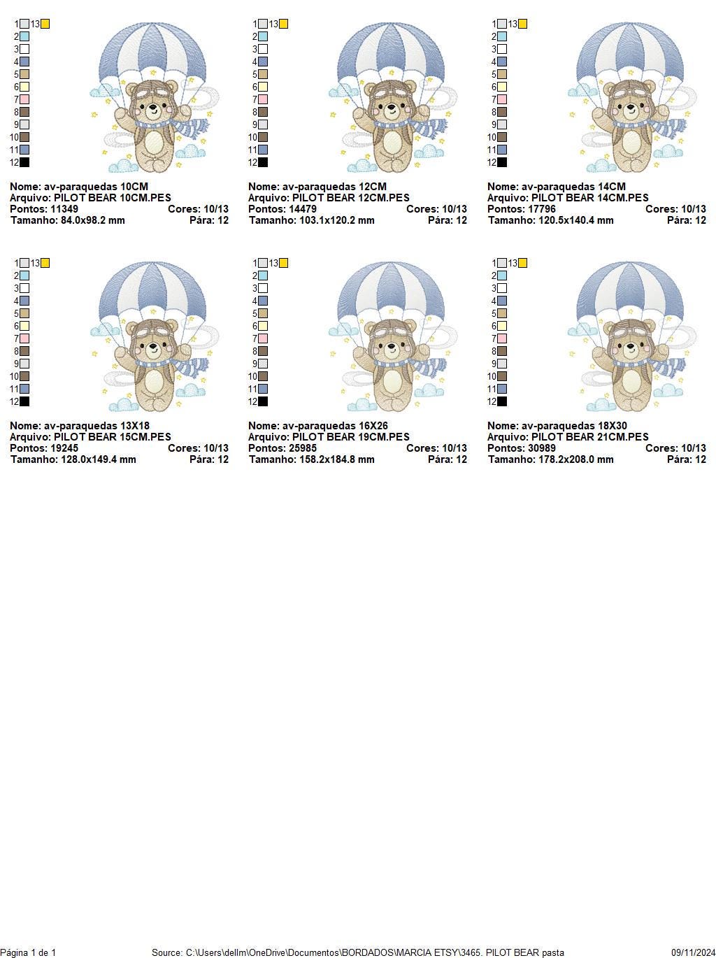 Pilot Bear embroidery designs - Parachute embroidery design machine embroidery pattern - Aviator Teddy bear file - instant download pes jef