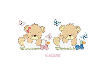 Baby Bear with bottle embroidery designs - Sleeping Teddy embroidery design machine embroidery pattern - Boy and girl - Instant download pes