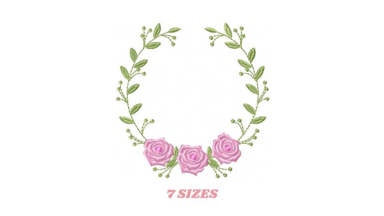 Monogram Roses Frame embroidery designs - Laurel with Flowers embroidery design machine embroidery pattern - Rose wreath - Instant download