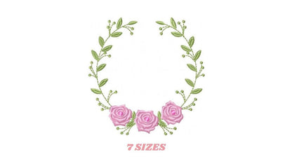 Monogram Roses Frame embroidery designs - Laurel with Flowers embroidery design machine embroidery pattern - Rose wreath - Instant download