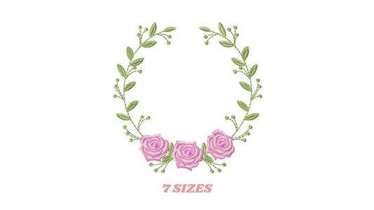 Monogram Roses Frame embroidery designs - Laurel with Flowers embroidery design machine embroidery pattern - Rose wreath - Instant download
