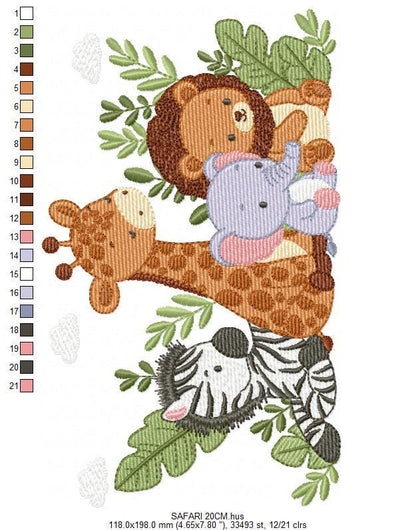 Safari animals embroidery designs - Lion Elephant Zebra and Giraffe embroidery design machine embroidery pattern - Instant download pes jef