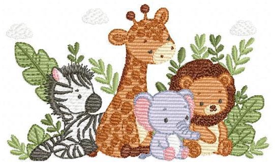 Safari animals embroidery designs - Lion Elephant Zebra and Giraffe embroidery design machine embroidery pattern - Instant download pes jef