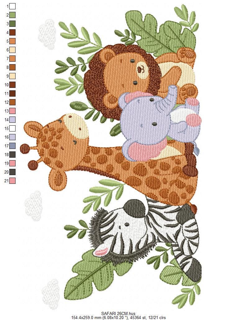 Safari animals embroidery designs - Lion Elephant Zebra and Giraffe embroidery design machine embroidery pattern - Instant download pes jef