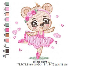 Ballerina Bear embroidery designs - Ballerina with flowers embroidery design machine embroidery pattern - Ballet dancer - Instant download