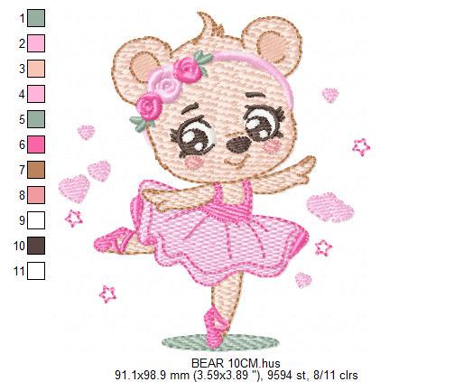 Ballerina Bear embroidery designs - Ballerina with flowers embroidery design machine embroidery pattern - Ballet dancer - Instant download