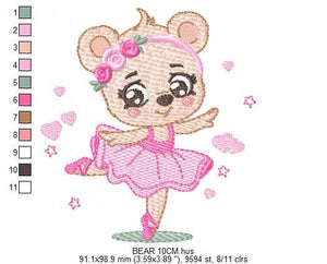 Ballerina Bear embroidery designs - Ballerina with flowers embroidery design machine embroidery pattern - Ballet dancer - Instant download