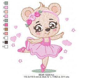 Ballerina Bear embroidery designs - Ballerina with flowers embroidery design machine embroidery pattern - Ballet dancer - Instant download