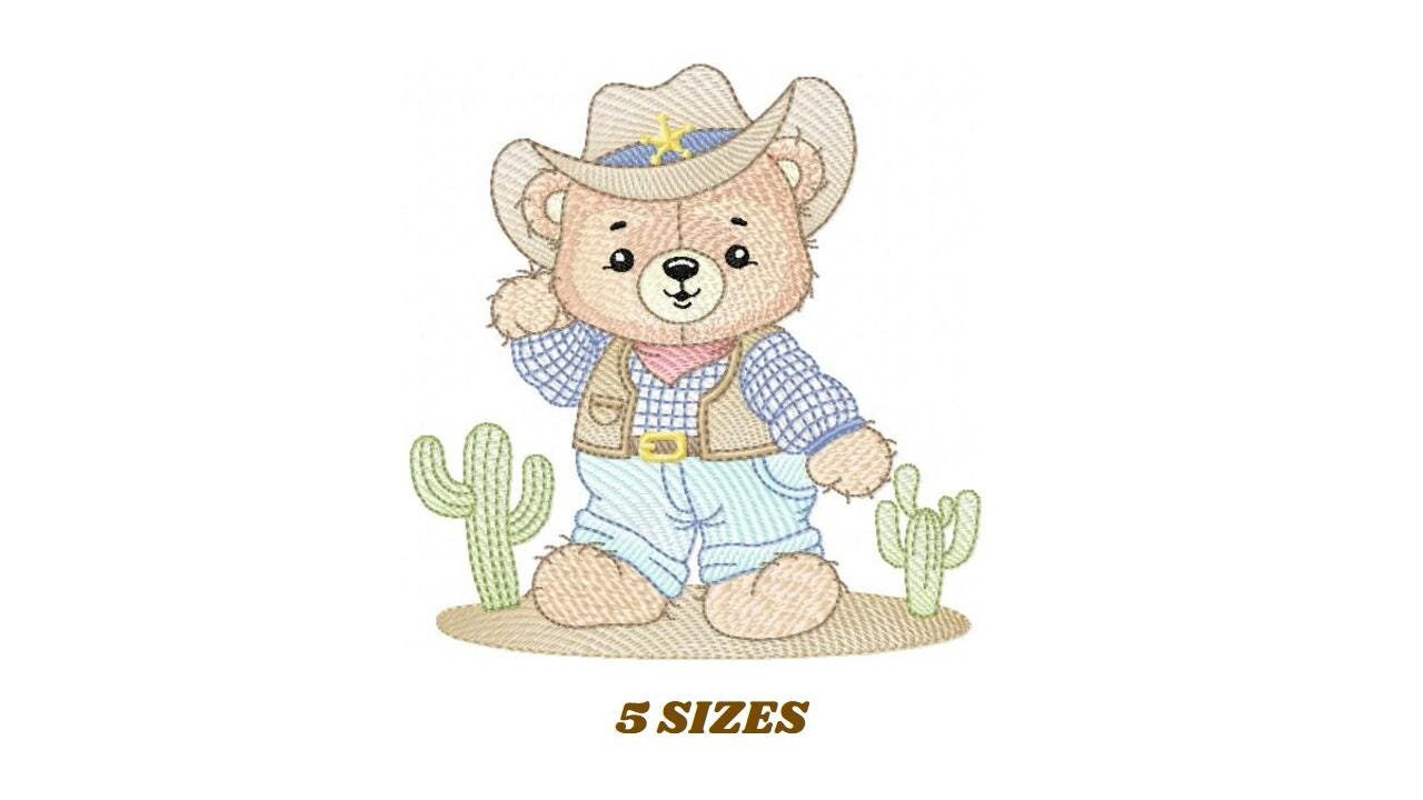 Cowboy Bear with Hat and cactus embroidery designs - Teddy Bear Sheriff embroidery design machine embroidery pattern - Instant download jef
