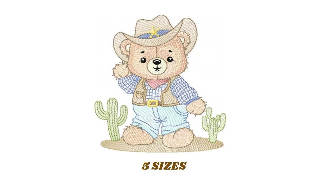 Cowboy Bear with Hat and cactus embroidery designs - Teddy Bear Sheriff embroidery design machine embroidery pattern - Instant download jef
