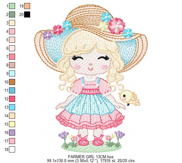 Peasant Girl embroidery designs - Flower girl embroidery design machine embroidery pattern - Farmer embroidery file - Instant download pes
