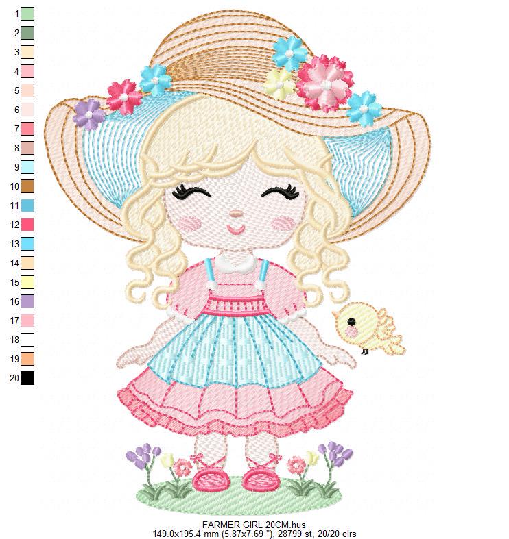 Peasant Girl embroidery designs - Flower girl embroidery design machine embroidery pattern - Farmer embroidery file - Instant download pes