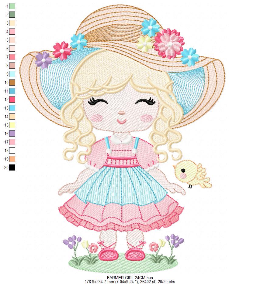 Peasant Girl embroidery designs - Flower girl embroidery design machine embroidery pattern - Farmer embroidery file - Instant download pes
