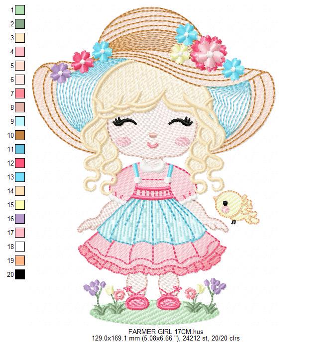 Peasant Girl embroidery designs - Flower girl embroidery design machine embroidery pattern - Farmer embroidery file - Instant download pes