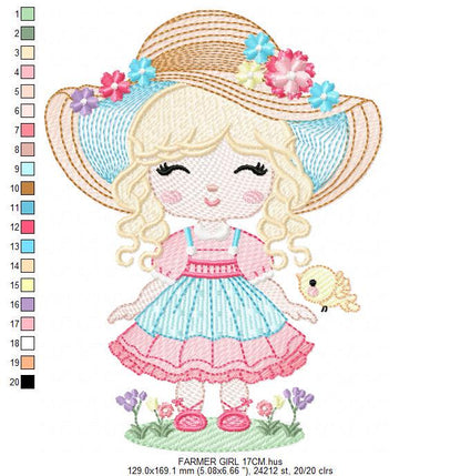Peasant Girl embroidery designs - Flower girl embroidery design machine embroidery pattern - Farmer embroidery file - Instant download pes