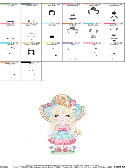 Peasant Girl embroidery designs - Flower girl embroidery design machine embroidery pattern - Farmer embroidery file - Instant download pes