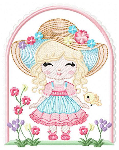 Girl with hat embroidery designs - Gardner girl embroidery design machine embroidery pattern - Girl with flowers file - Instant download pes