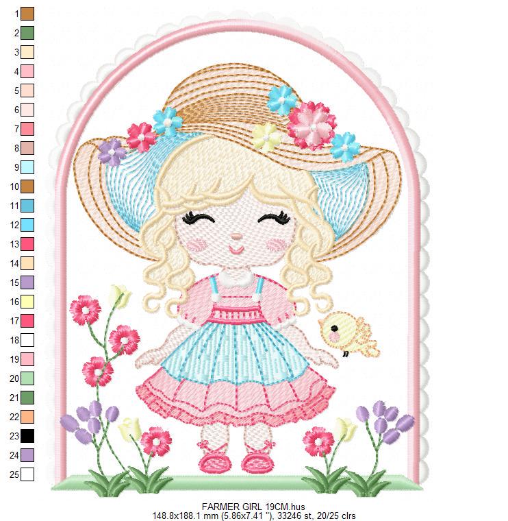 Girl with hat embroidery designs - Gardner girl embroidery design machine embroidery pattern - Girl with flowers file - Instant download pes
