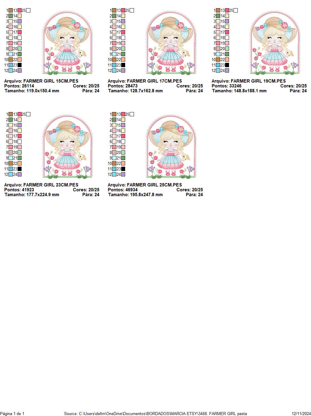 Girl with hat embroidery designs - Gardner girl embroidery design machine embroidery pattern - Girl with flowers file - Instant download pes