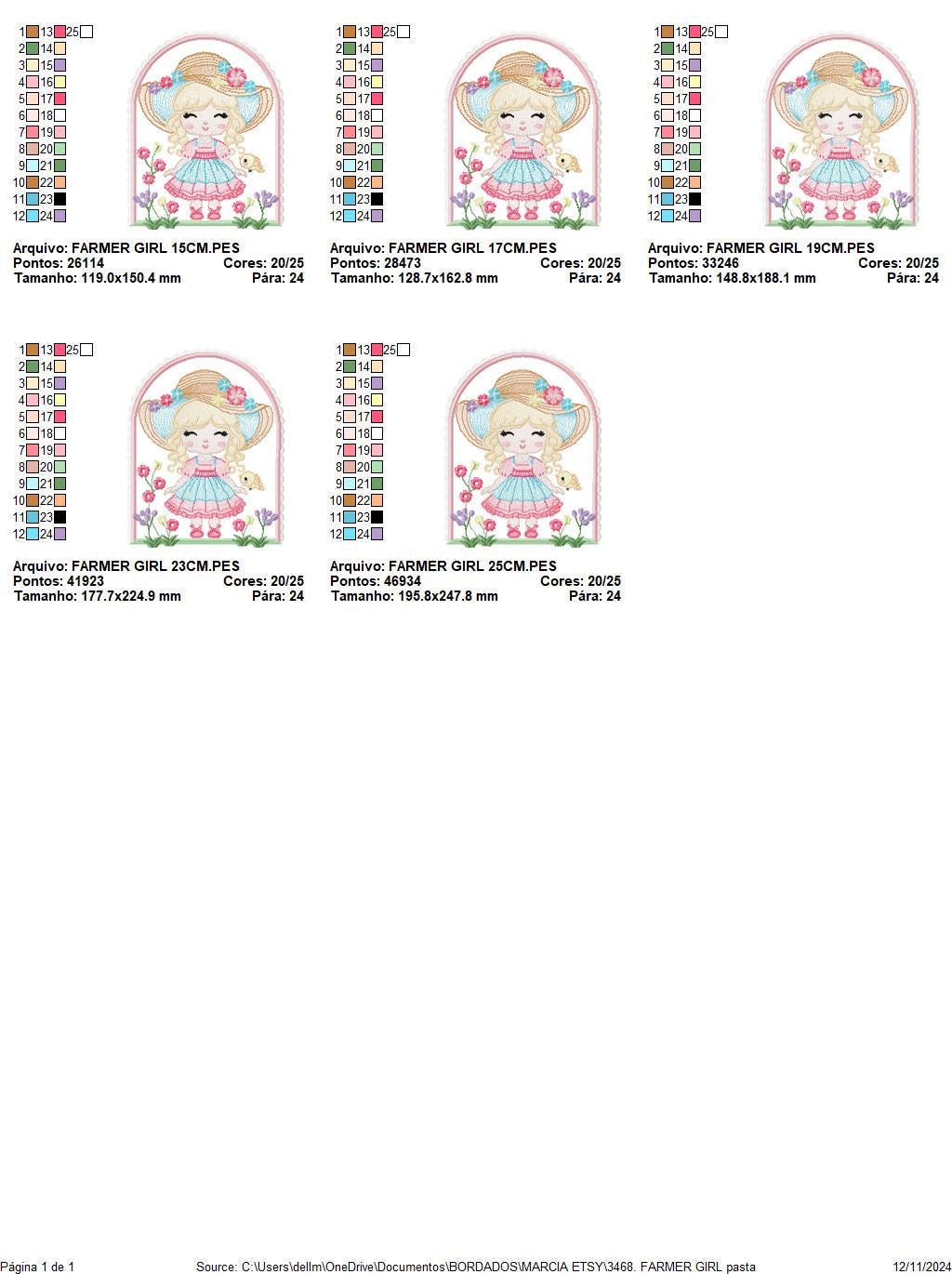 Girl with hat embroidery designs - Gardner girl embroidery design machine embroidery pattern - Girl with flowers file - Instant download pes