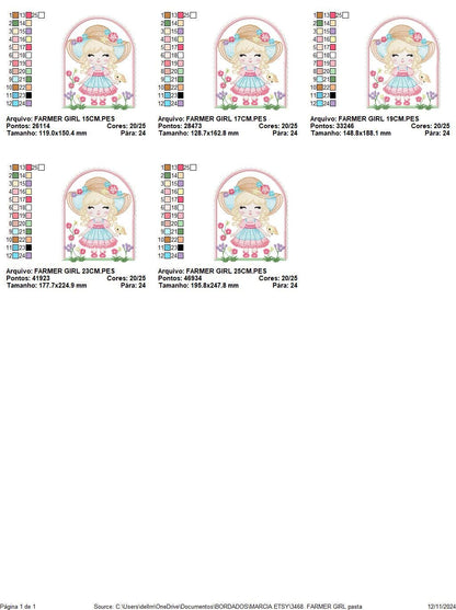 Girl with hat embroidery designs - Gardner girl embroidery design machine embroidery pattern - Girl with flowers file - Instant download pes