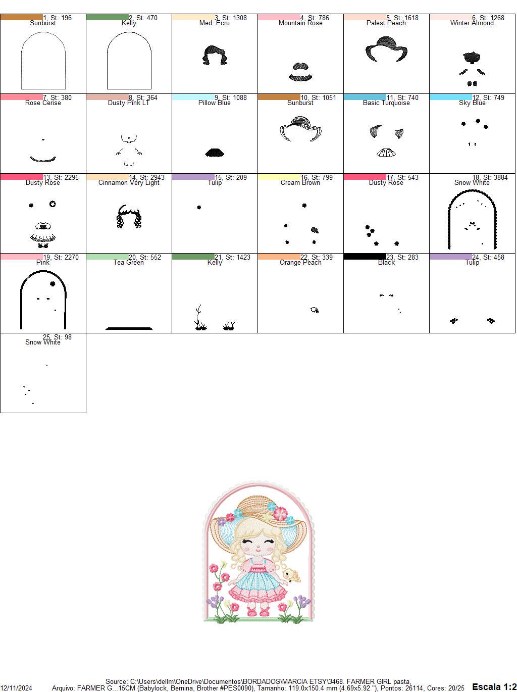Girl with hat embroidery designs - Gardner girl embroidery design machine embroidery pattern - Girl with flowers file - Instant download pes