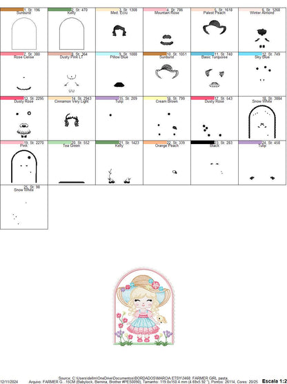 Girl with hat embroidery designs - Gardner girl embroidery design machine embroidery pattern - Girl with flowers file - Instant download pes
